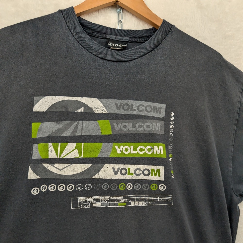 VTG Volcom T-Shirt Men's XL Black Faded Skate Streetwear Grunge Distressed Y2K - Picture 6 of 8